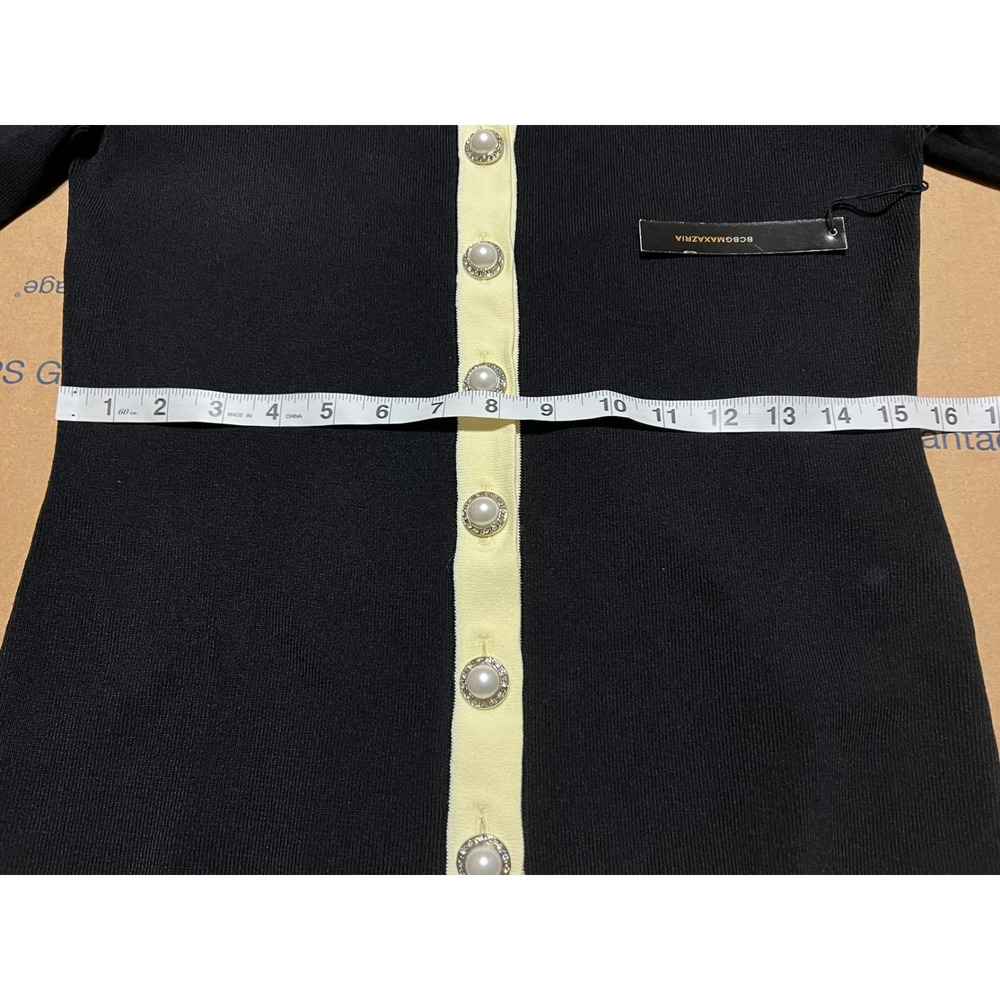 BCBGMAXAZRIA Black Yellow Contrast Trim Pearl Button Cardigan BC10503 Womens M - Picture 6 of 12